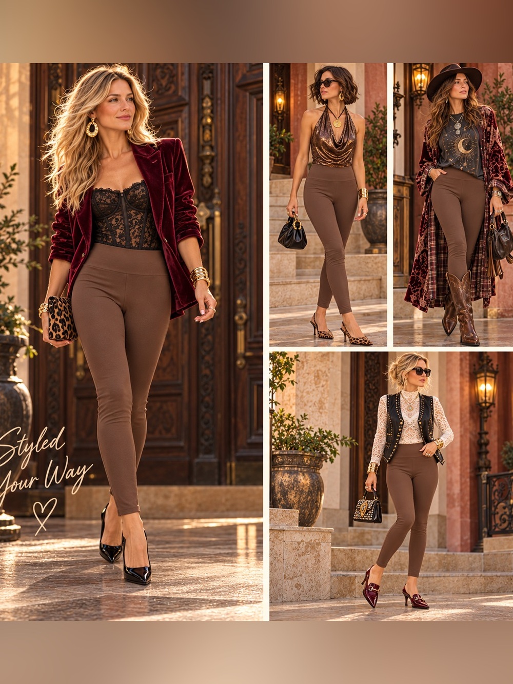 Sleek High-Waist Ponte Leggings — Brown